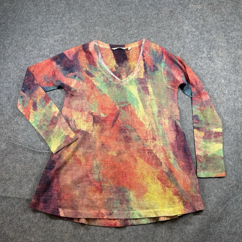 Soft Surroundings Top Women Medium Red Purple Rainbow Art Abstract Pullover